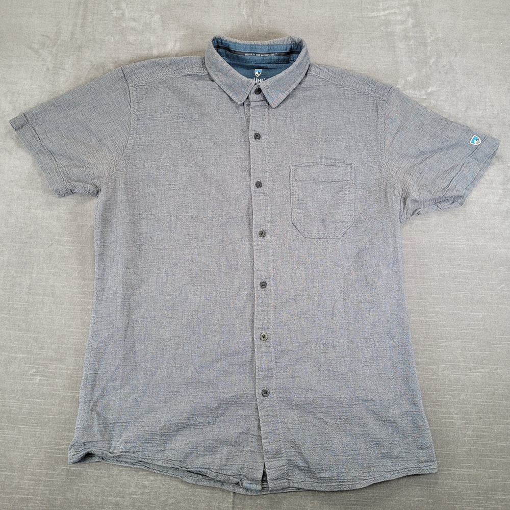 Kuhl Mens Large Gray Short Sleeve Button Up Shirt Organic Cotton